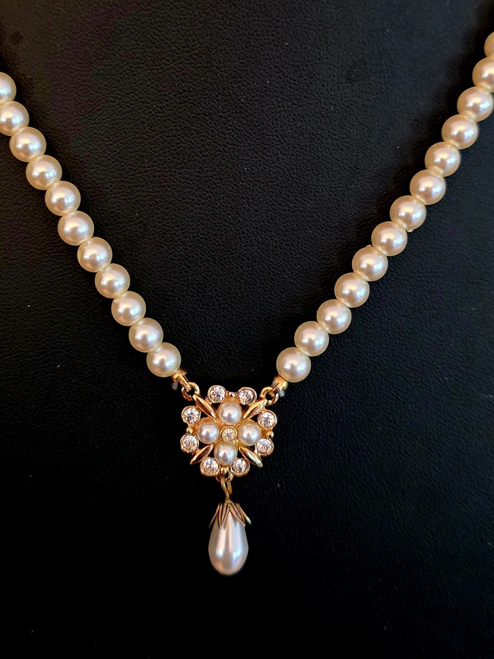 Pearl and Gold-Tone Floral Drop Necklace - Ivory Pearls